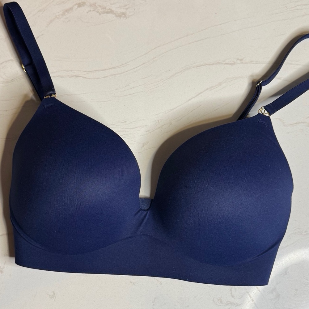 Victoria’s Secret Navy Blue Very Sexy Bra 32DD Smooth Wireless Push Up Feminine - Picture 3 of 10
